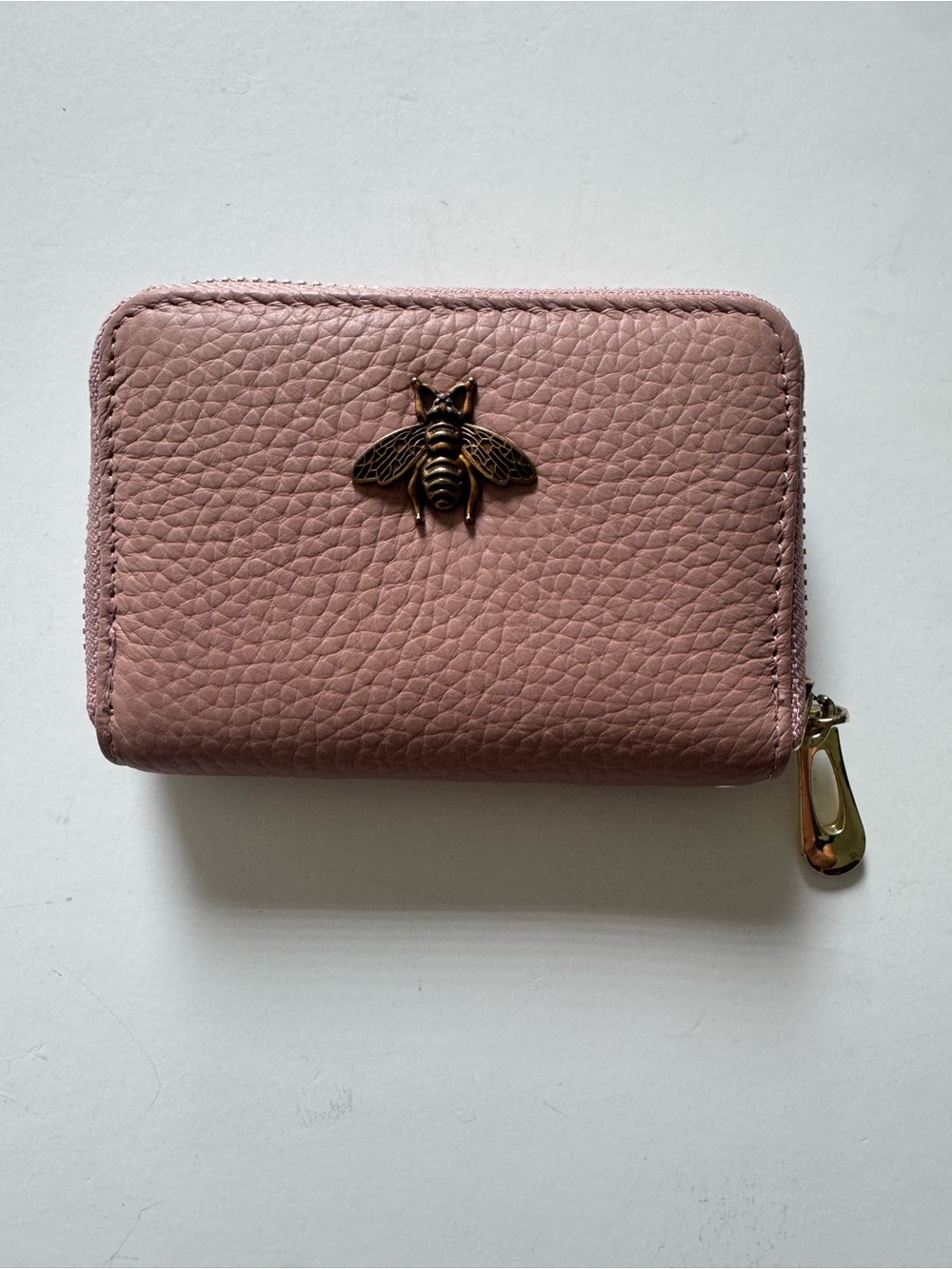 Women's Pink Zip Wallet with Bee Accent